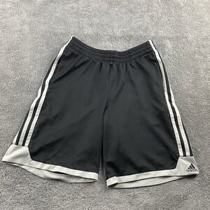 Adidas Shorts Boys Youth Medium 10/12 Black White Stripes Drawstrings